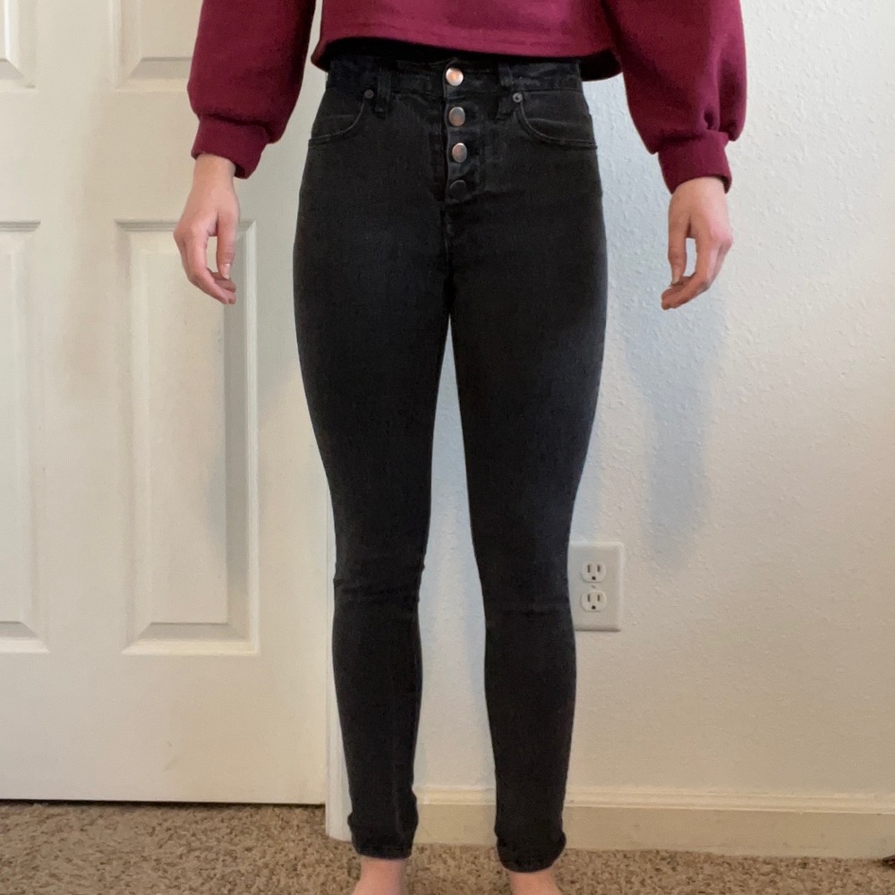 No Boundaries High Waisted Black Button Up Jeans